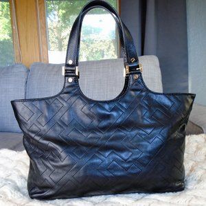 Tory Burch Stitch T Bombe Leather Tote Bag Black